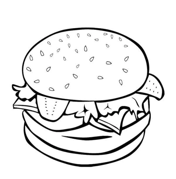 Hamburger boyama sayfası – eğlenceli etkinlik, el becerilerini geliştirir