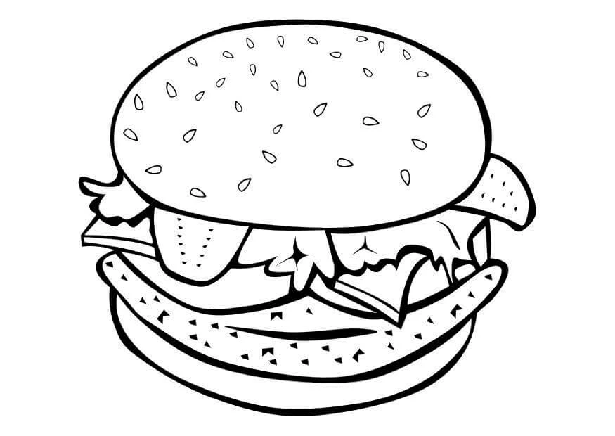 Hamburger boyama sayfası – sevimli karakter, sanatsal çalışma