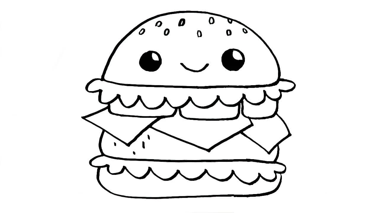 Hamburger boyama sayfası – çizgi film temalı, basit çizim