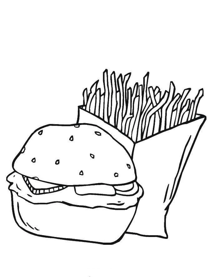 Hamburger boyama sayfası – el becerilerini geliştirir, boyama çalışması