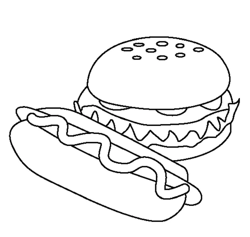 Hamburger boyama sayfası – keyifli zaman, renkli çizimler
