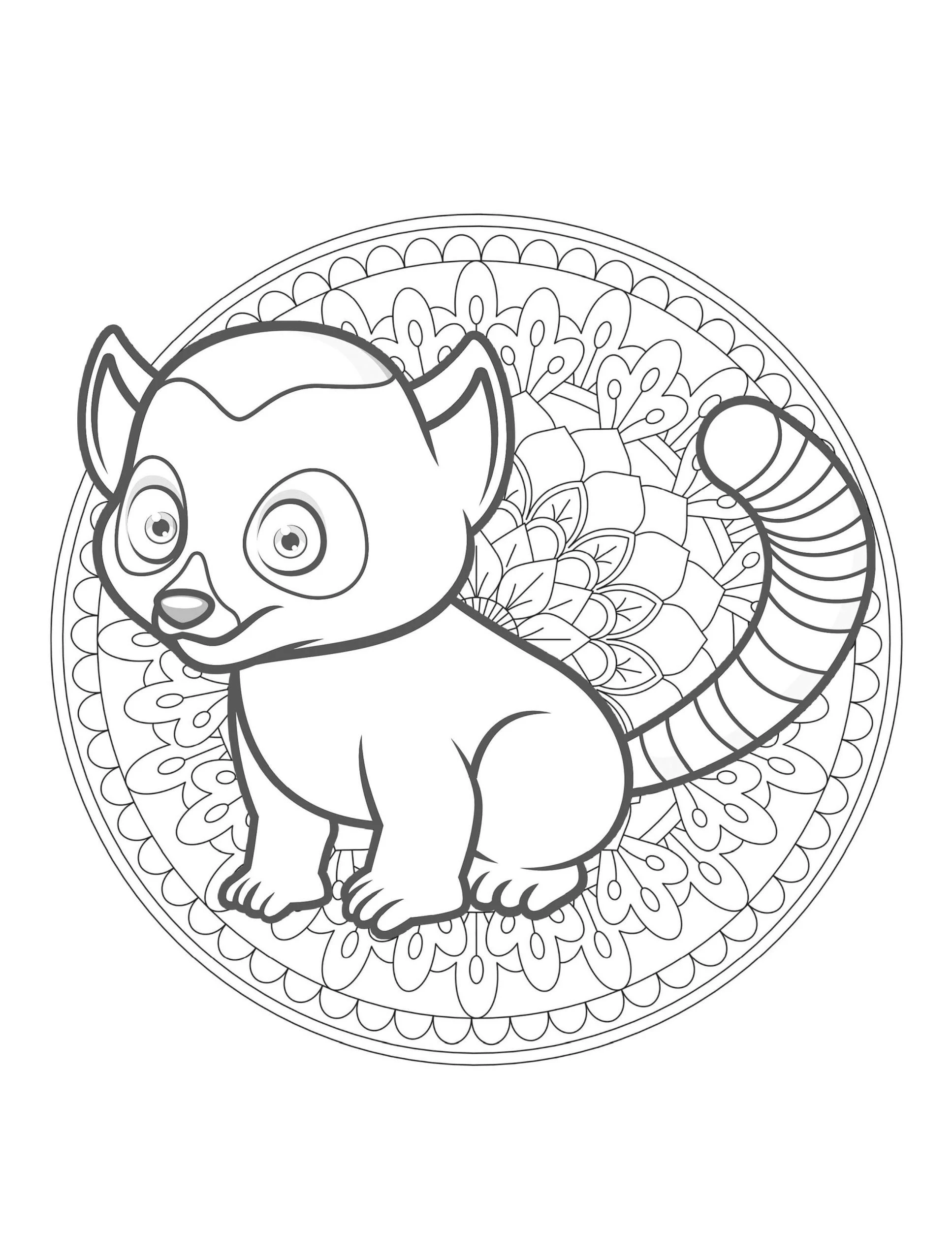 Lemur boyama sayfası – renkli çizimler, okul öncesi