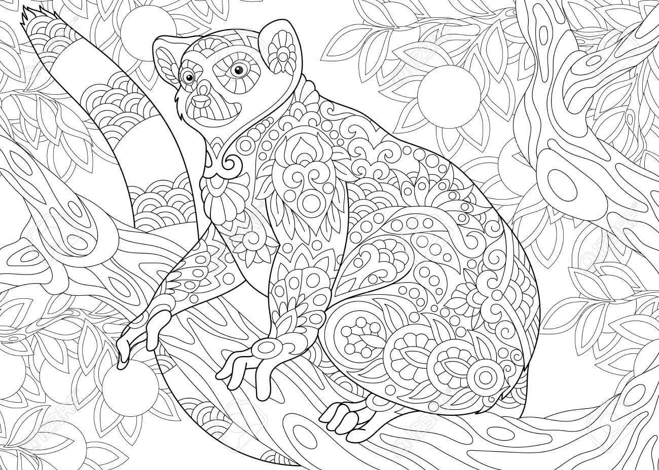 Lemur boyama sayfası – boyama etkinliği, çocuk aktivitesi