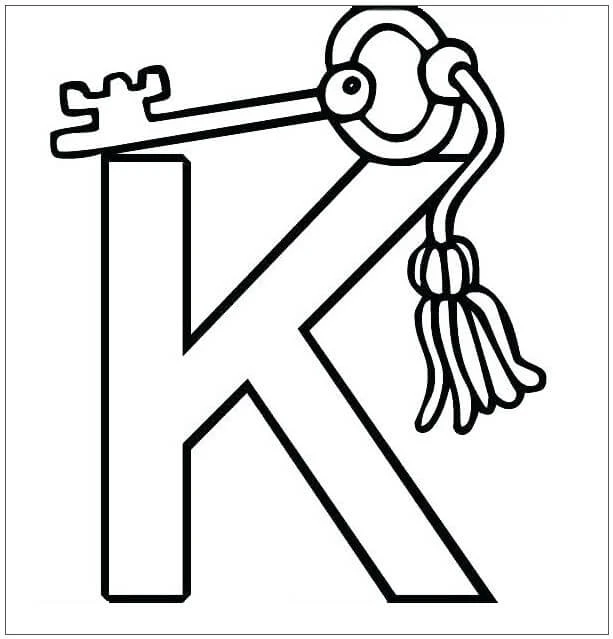 K Harfi boyama sayfası – PDF indir, sevimli karakter