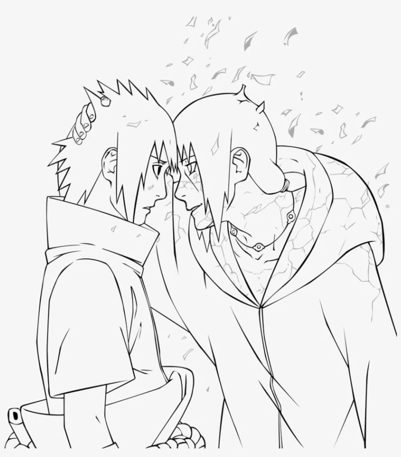 Sasuke boyama sayfası – sevimli karakter, sanatsal çalışma