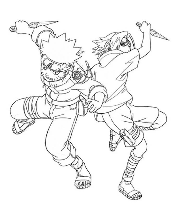 Sasuke boyama sayfası – basit çizim, kolay boyama