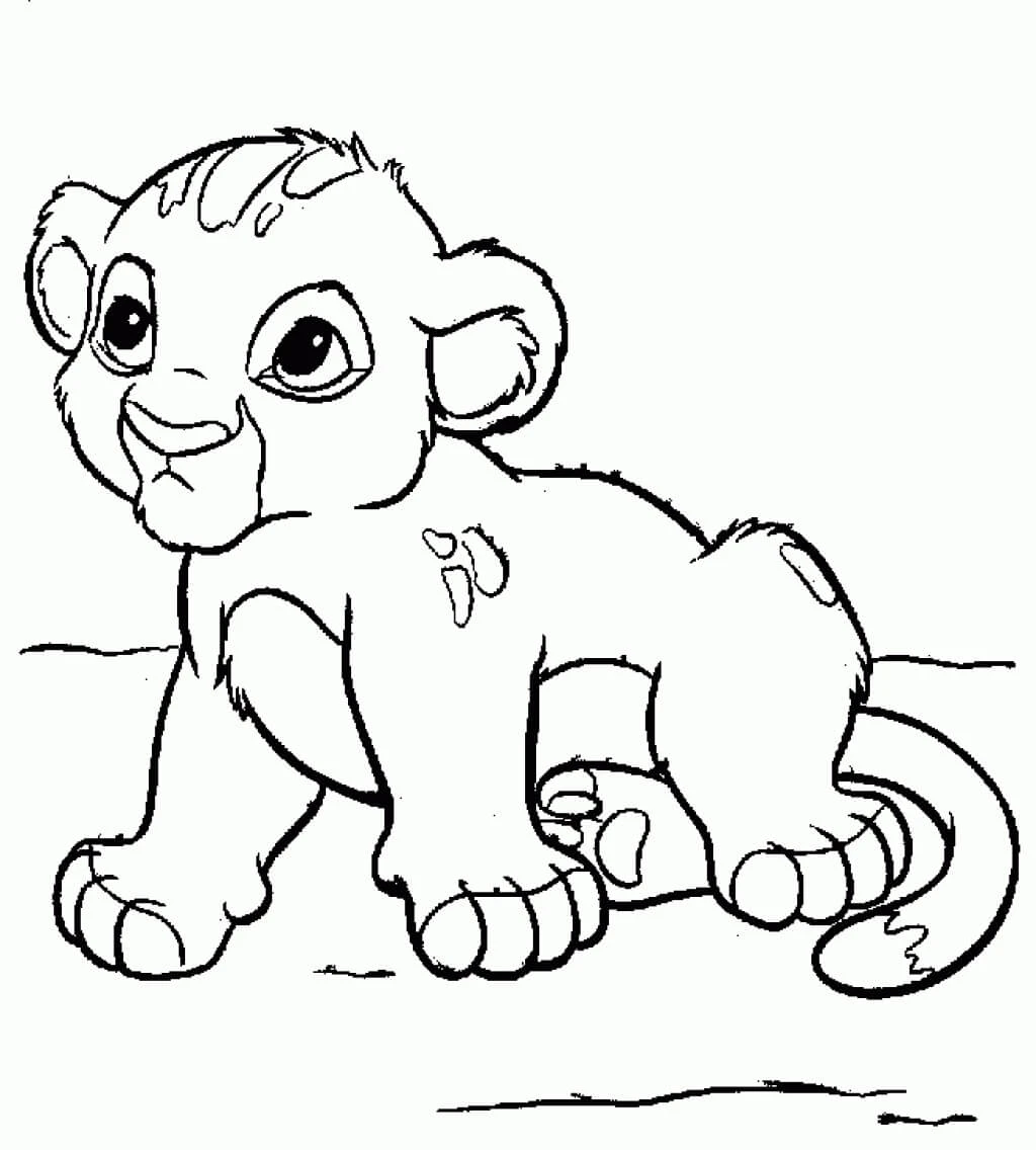Simba boyama sayfası – çizgi film temalı, basit çizim