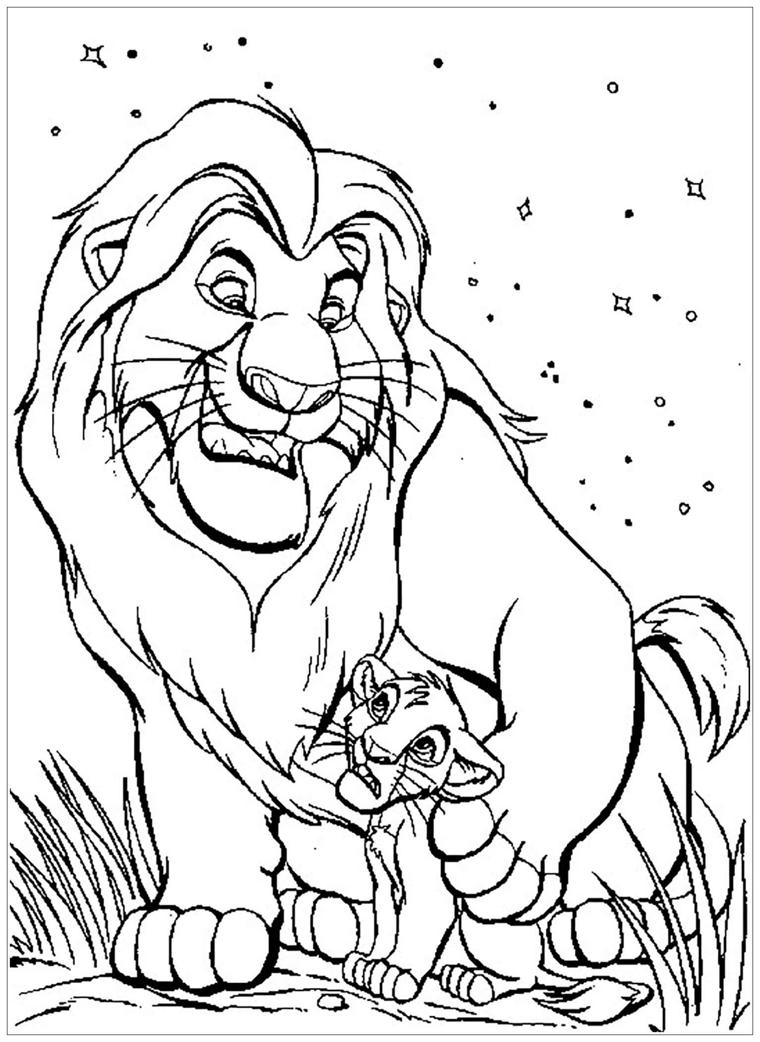 Simba boyama sayfası – basit çizim, kolay boyama