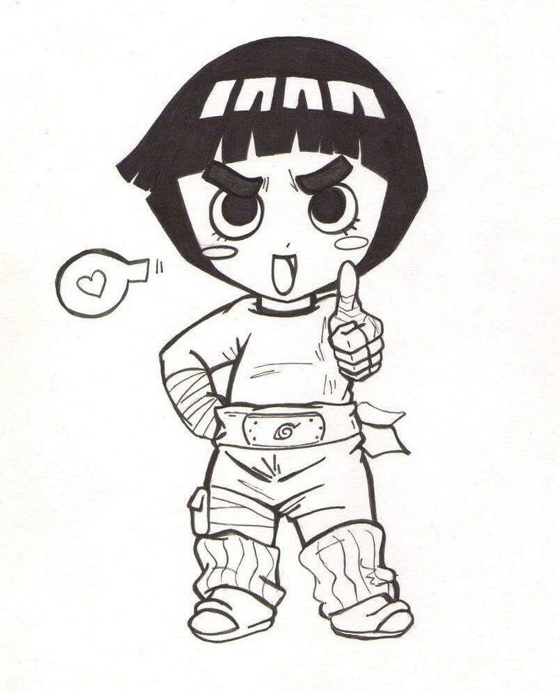 Rock Lee boyama sayfası – basit çizim, kolay boyama