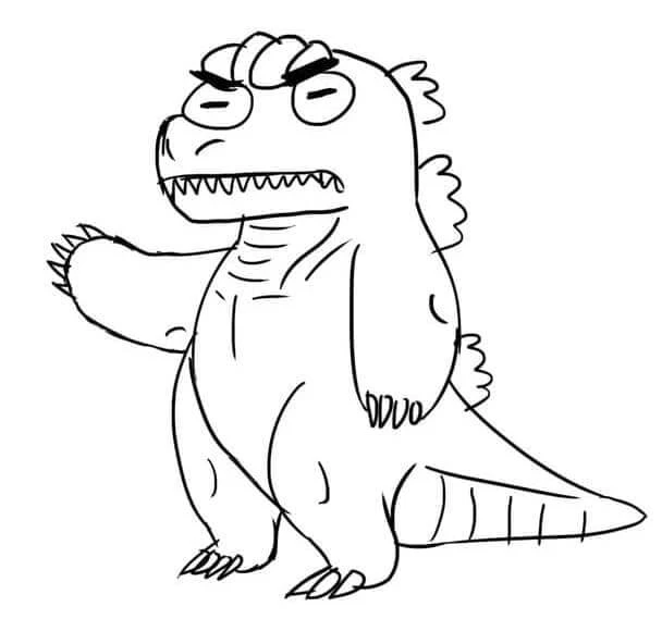 Godzilla boyama sayfası – basit çizim, kolay boyama