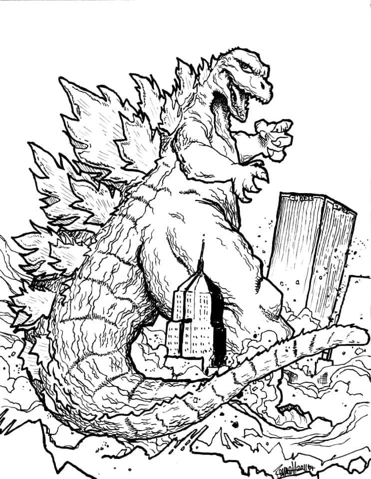 Godzilla boyama sayfası – renkli çizimler, okul öncesi