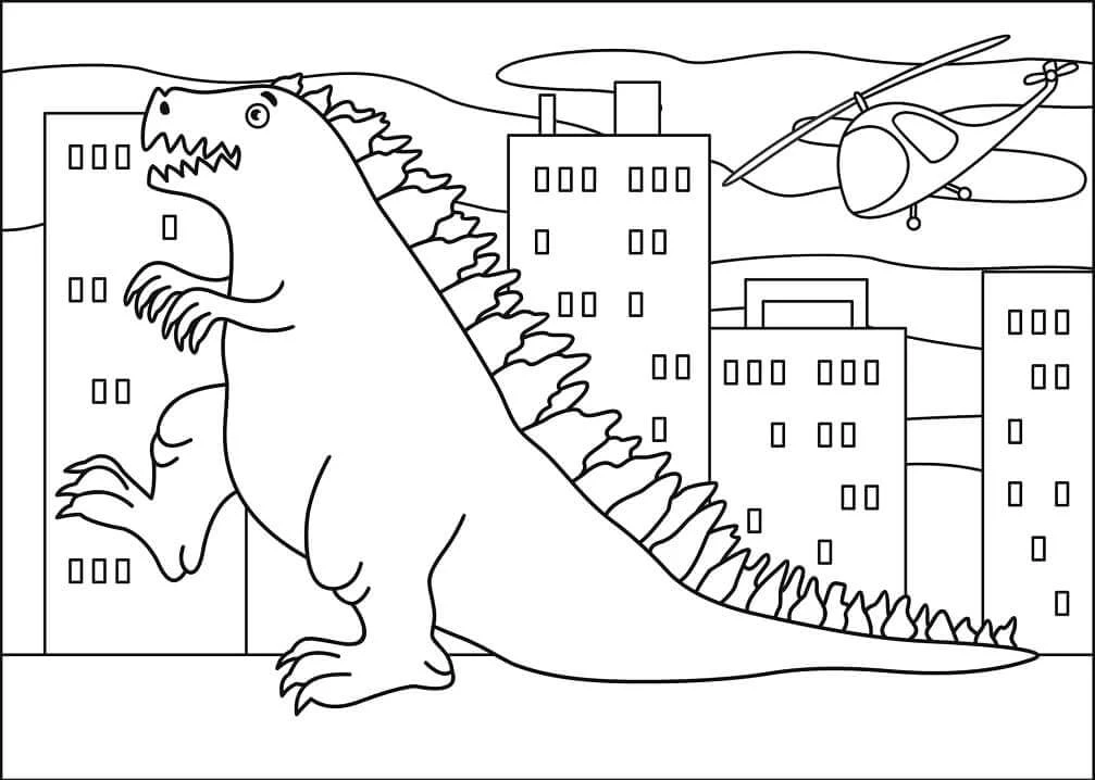 Godzilla boyama sayfası – PDF indir, sevimli karakter
