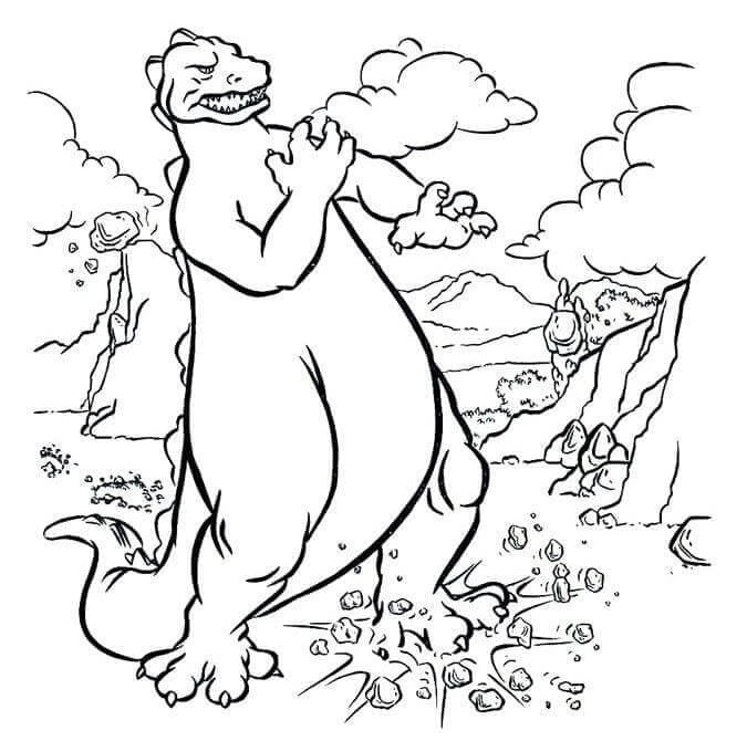 Godzilla boyama sayfası – kolay boyama, eğitici aktivite
