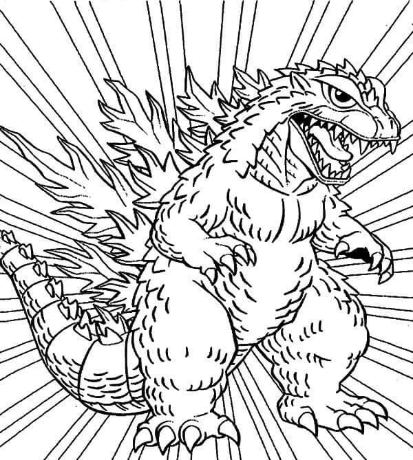 Godzilla boyama sayfası – basit çizim, kolay boyama