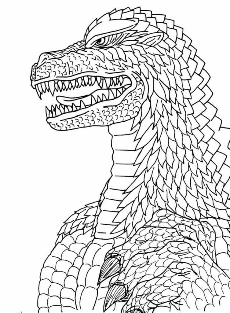 Godzilla boyama sayfası – kolay boyama, eğitici aktivite