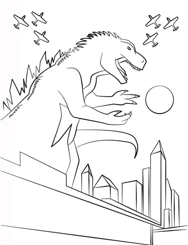 Godzilla boyama sayfası – sevimli karakter, sanatsal çalışma