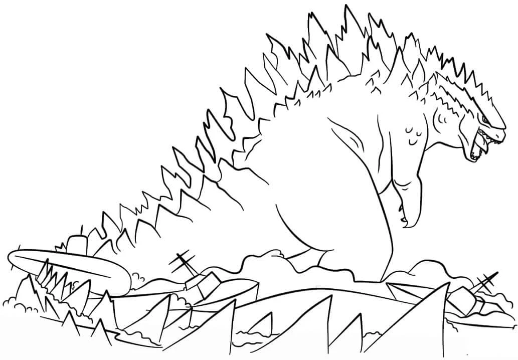 Godzilla boyama sayfası – sanatsal çalışma, çocuklar için