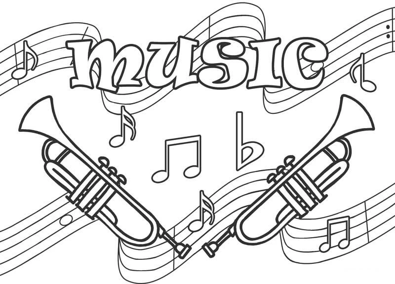 Müzik Notaları boyama sayfası – sanatsal çalışma, çocuklar için