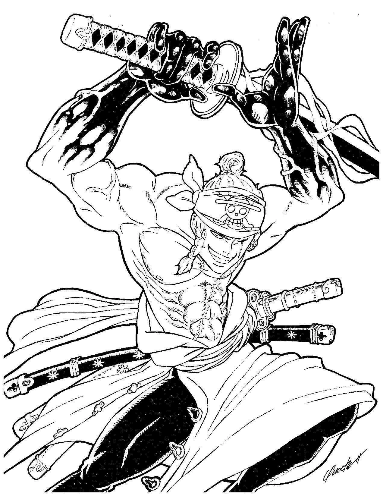 Roronoa Zoro boyama sayfası #3 – sevimli karakter, sanatsal çalışma