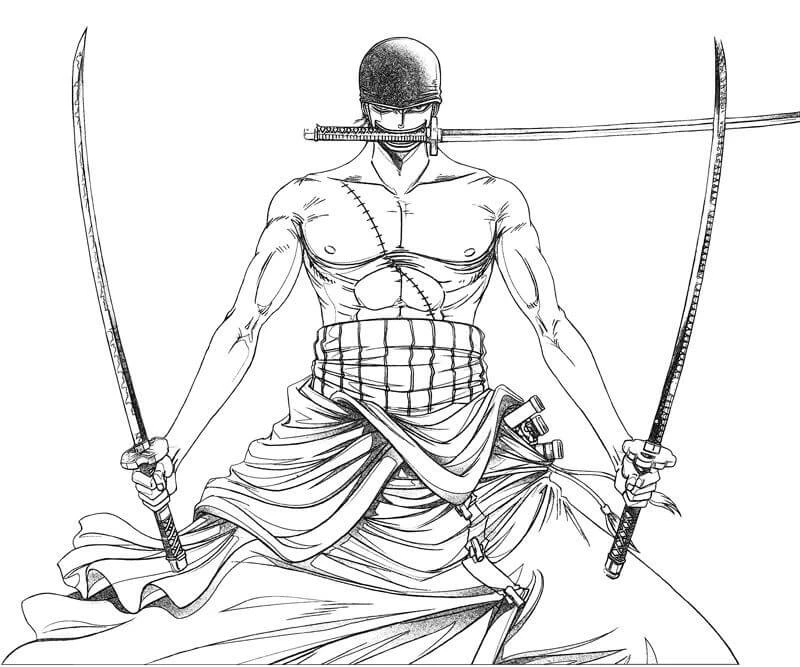 Roronoa Zoro boyama sayfası #4 – çizgi film temalı, basit çizim