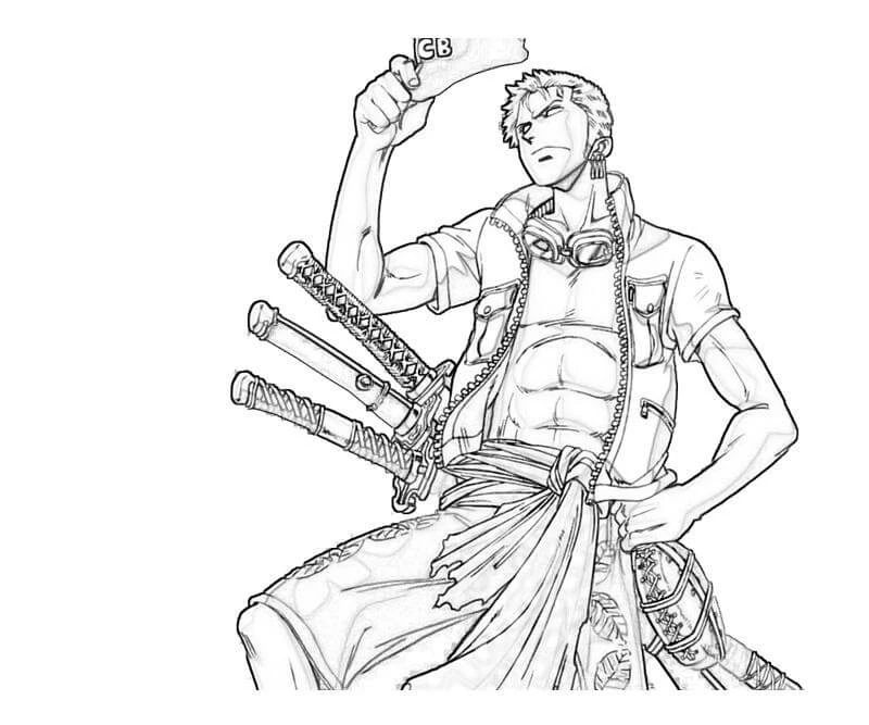 Roronoa Zoro boyama sayfası #11 – basit çizim, yaz tatili etkinliği