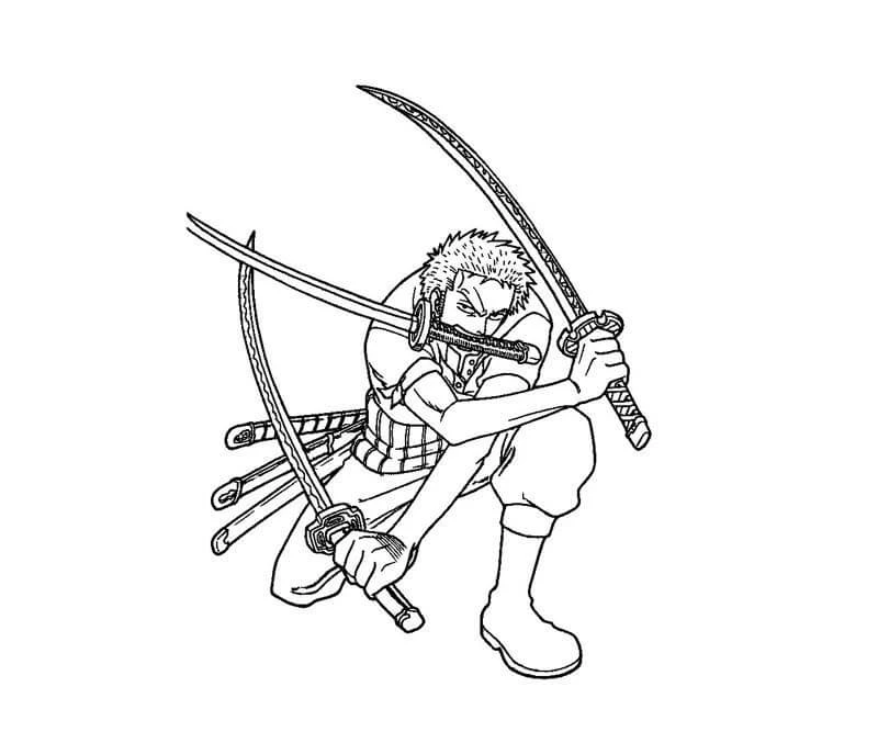 Roronoa Zoro boyama sayfası – renkli çizimler, okul öncesi