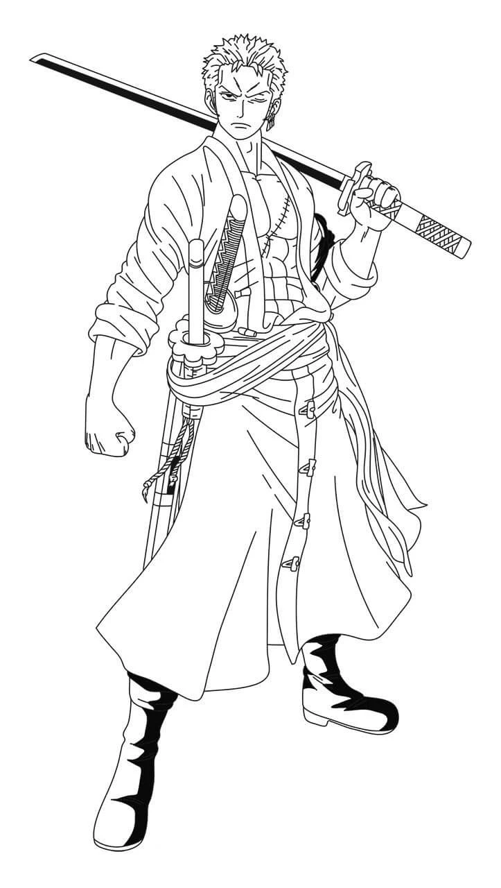 Roronoa Zoro boyama sayfası #22 – motor becerileri destekler, mürekkep tasarrufu sağlar