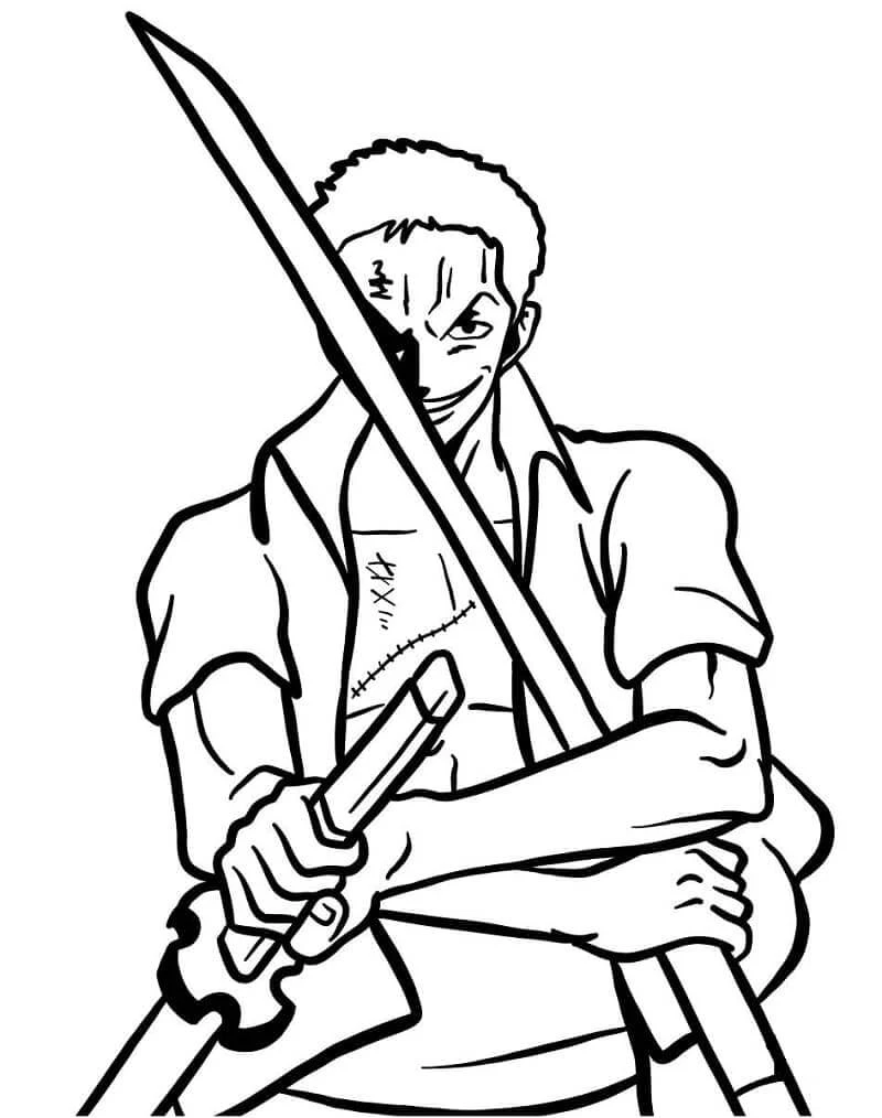 Roronoa Zoro boyama sayfası #27 – kolay indirilebilir, eğlenceli öğrenme deneyimi