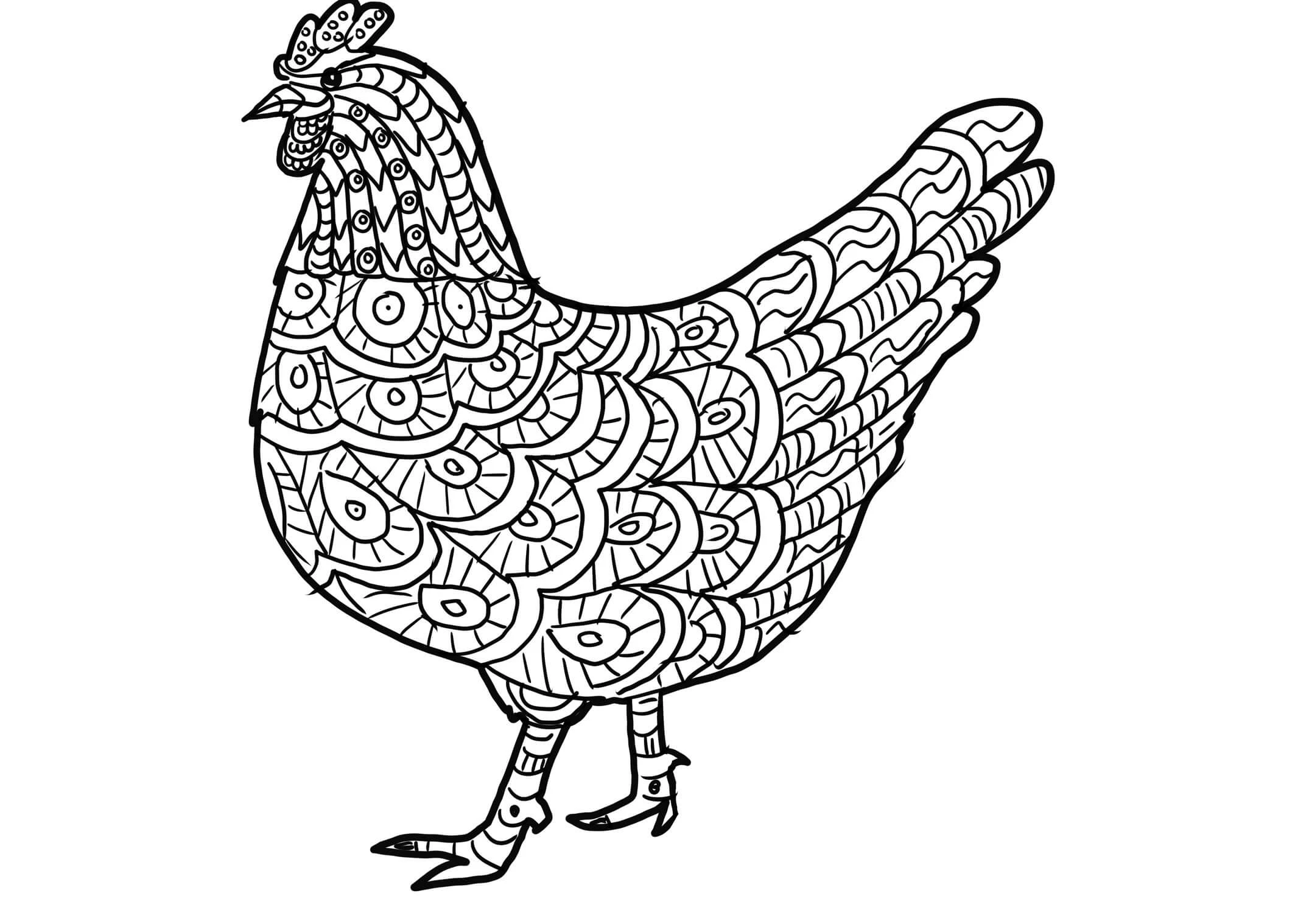Hen boyama sayfası – kolay boyama, eğitici aktivite