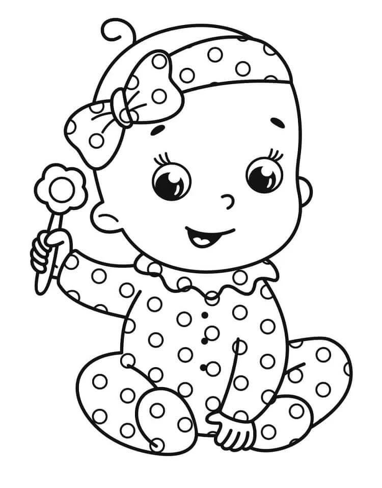 Kız Bebek boyama sayfası – basit çizim, kolay boyama