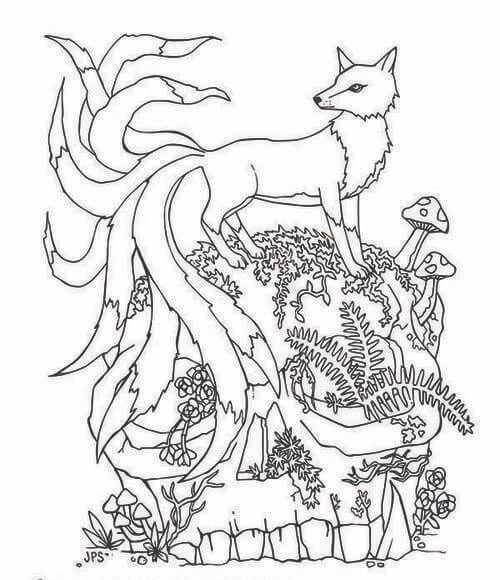 Kitsune boyama sayfası – eğitici aktivite, yaratıcılık