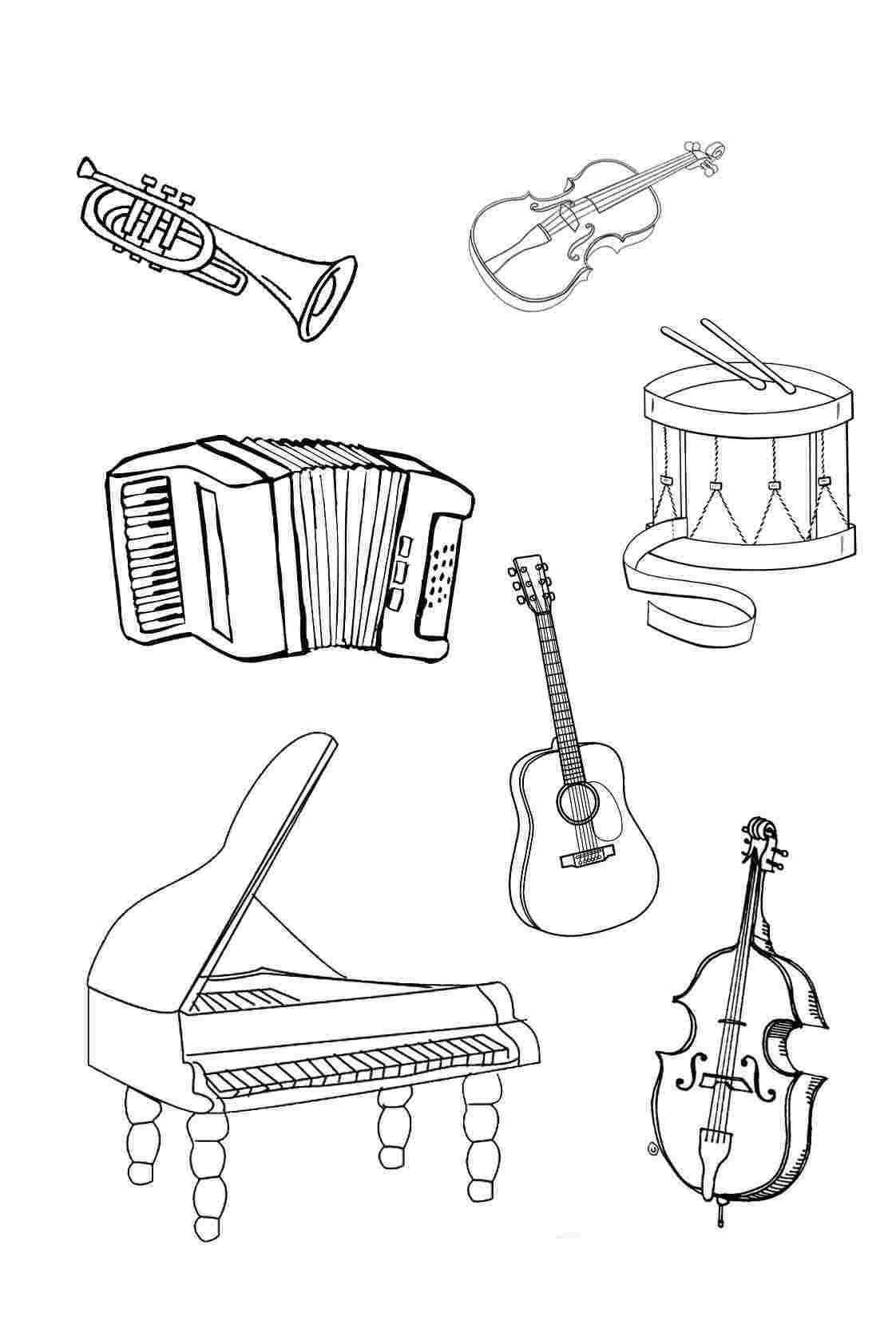 Müzik Enstrümanı boyama sayfası – çocuk aktivitesi, PDF indir