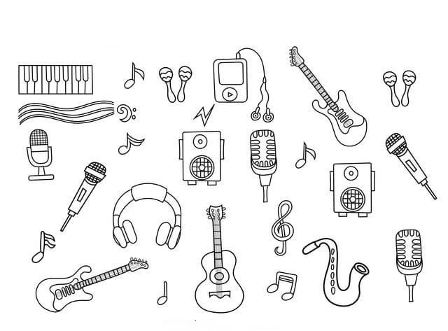 Müzik Enstrümanı boyama sayfası – boyama etkinliği, çocuk aktivitesi