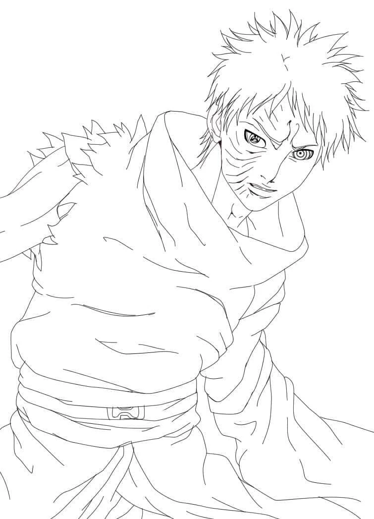 Uchiha Obito boyama sayfası – çizgi film temalı, basit çizim