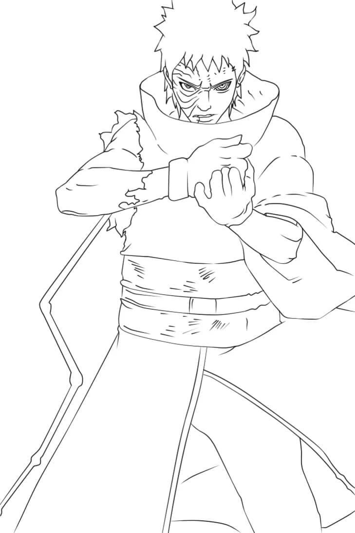 Uchiha Obito boyama sayfası – basit çizim, kolay boyama