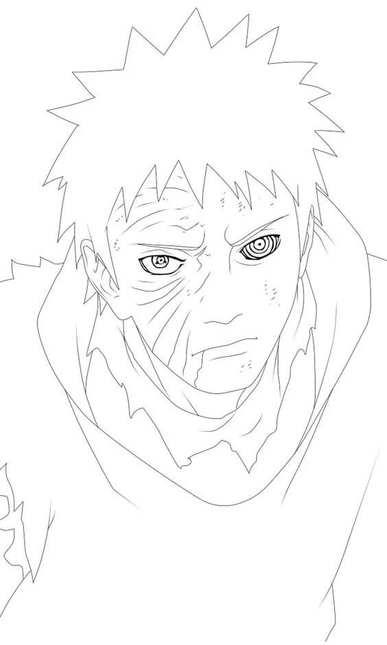 Uchiha Obito boyama sayfası – eğlenceli etkinlik, el becerilerini geliştirir