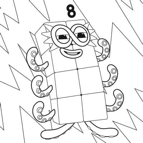Numberblocks boyama sayfası – renkli çizimler, okul öncesi
