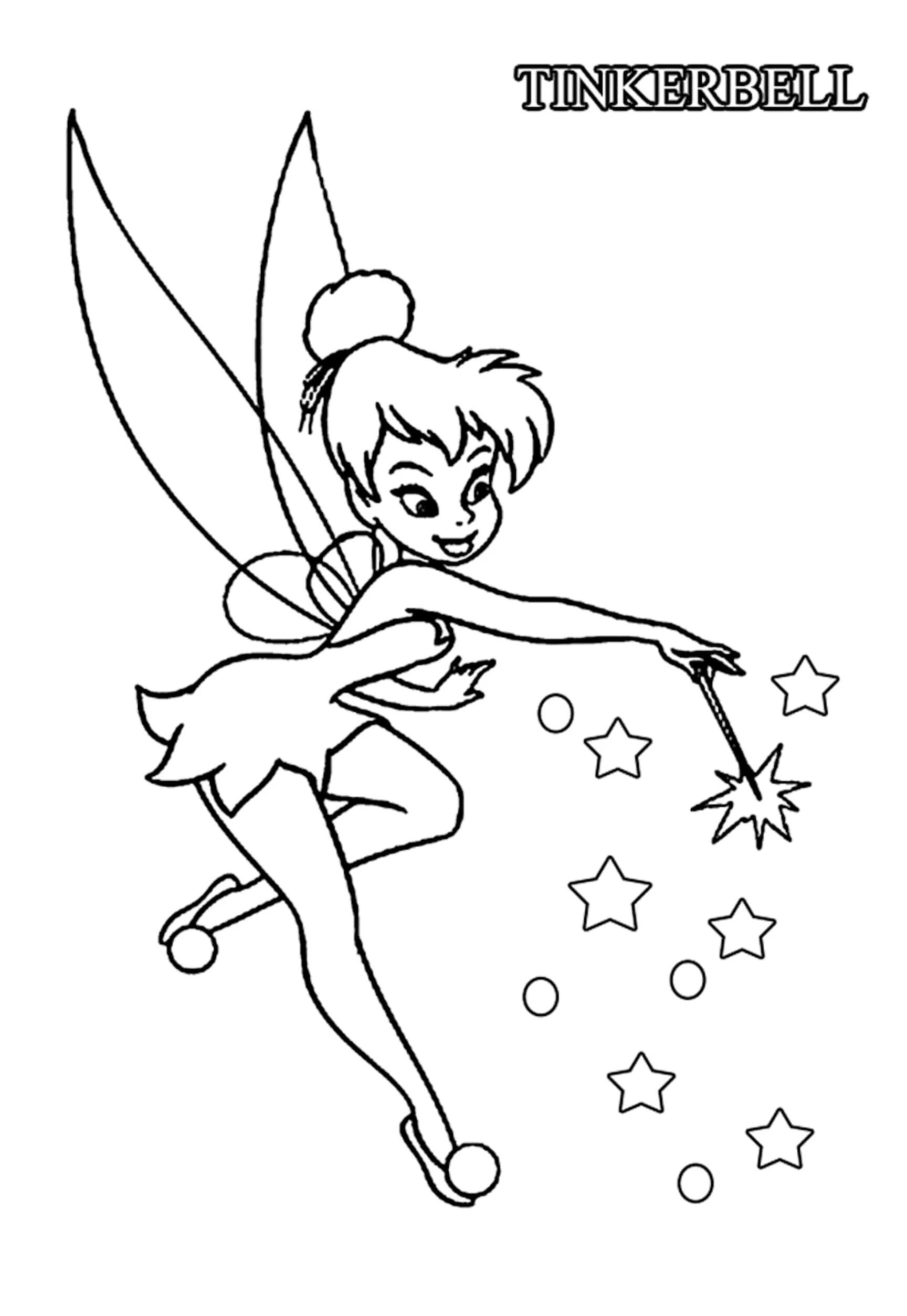 Tinkerbell boyama sayfası – kolay boyama, eğitici aktivite