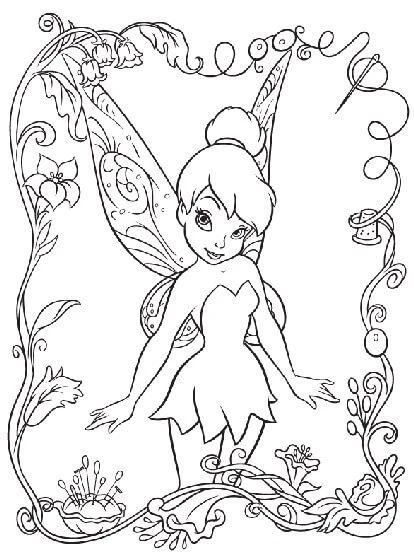 Tinkerbell boyama sayfası – sevimli karakter, sanatsal çalışma