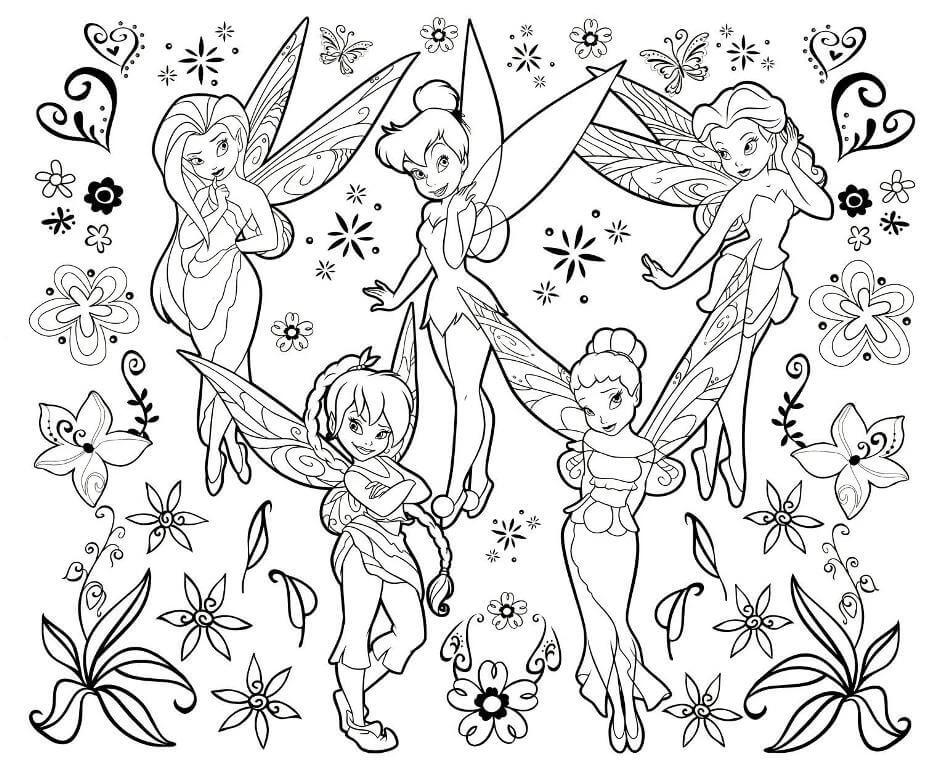 Tinkerbell boyama sayfası – kolay boyama, eğitici aktivite