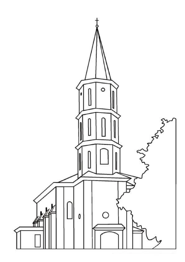 Kilise boyama sayfası – boyama çalışması, yaratıcılığı geliştirir