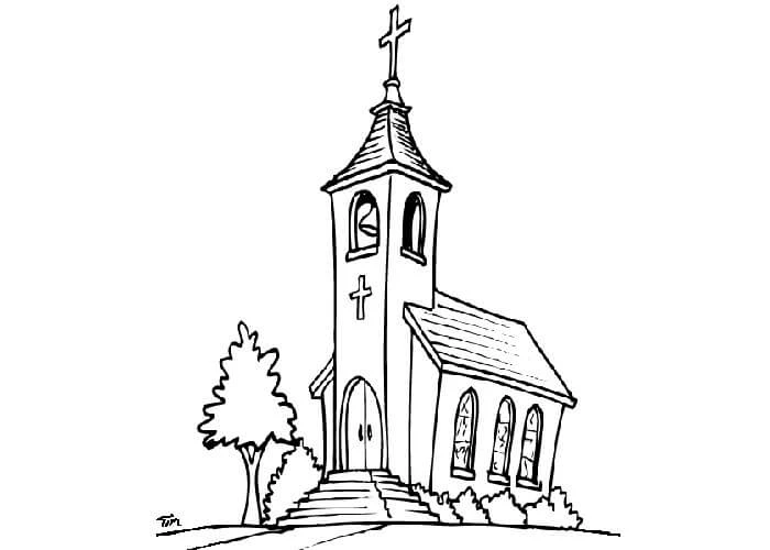 Kilise boyama sayfası – okul öncesi, evde etkinlik