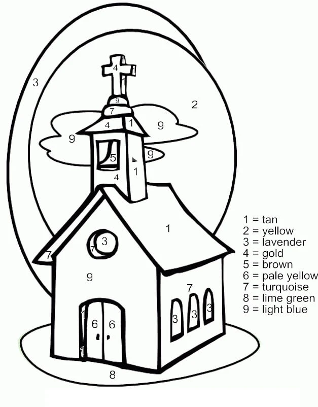 Kilise boyama sayfası – boyama etkinliği, çocuk aktivitesi
