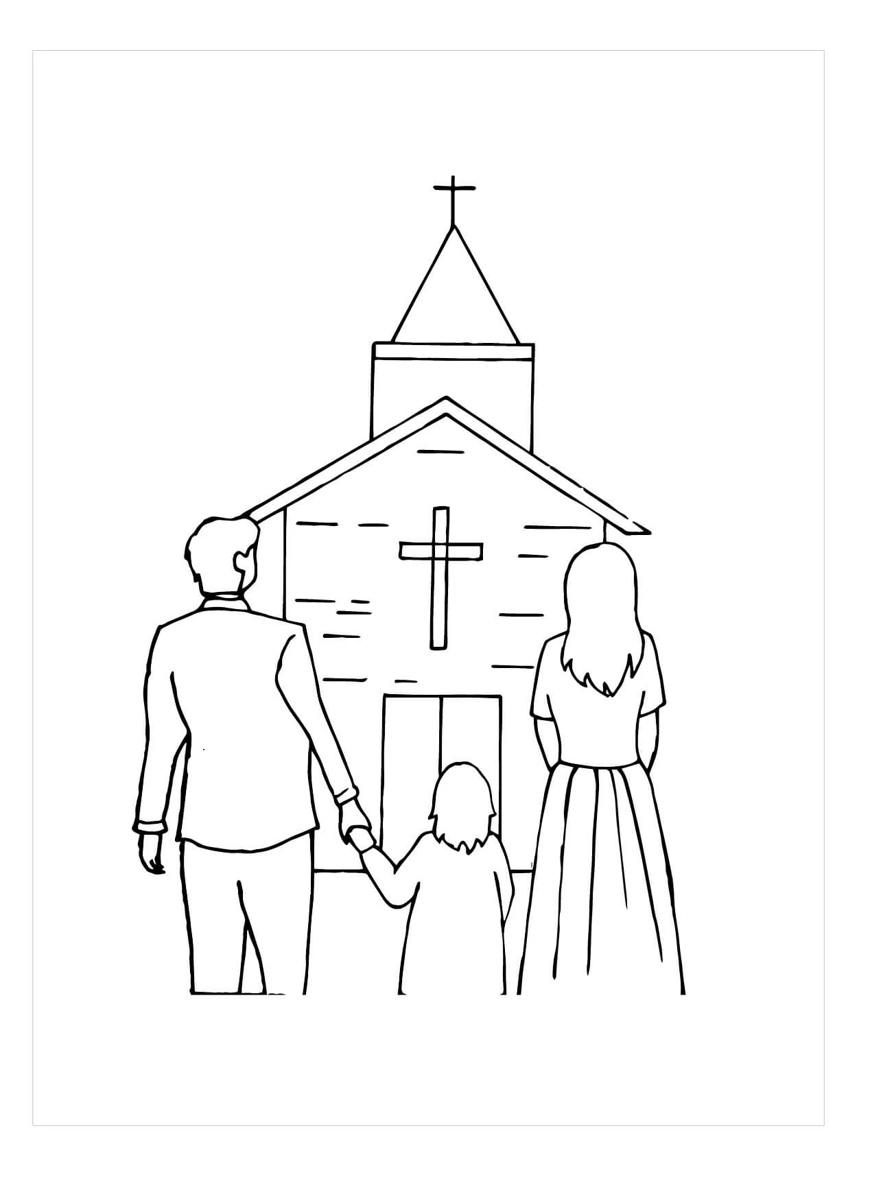 Kilise boyama sayfası – sanatsal çalışma, çocuklar için