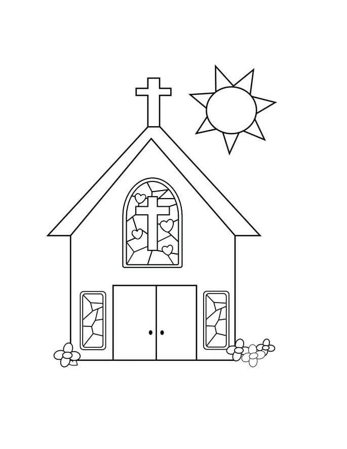 Kilise boyama sayfası – basit çizim, kolay boyama