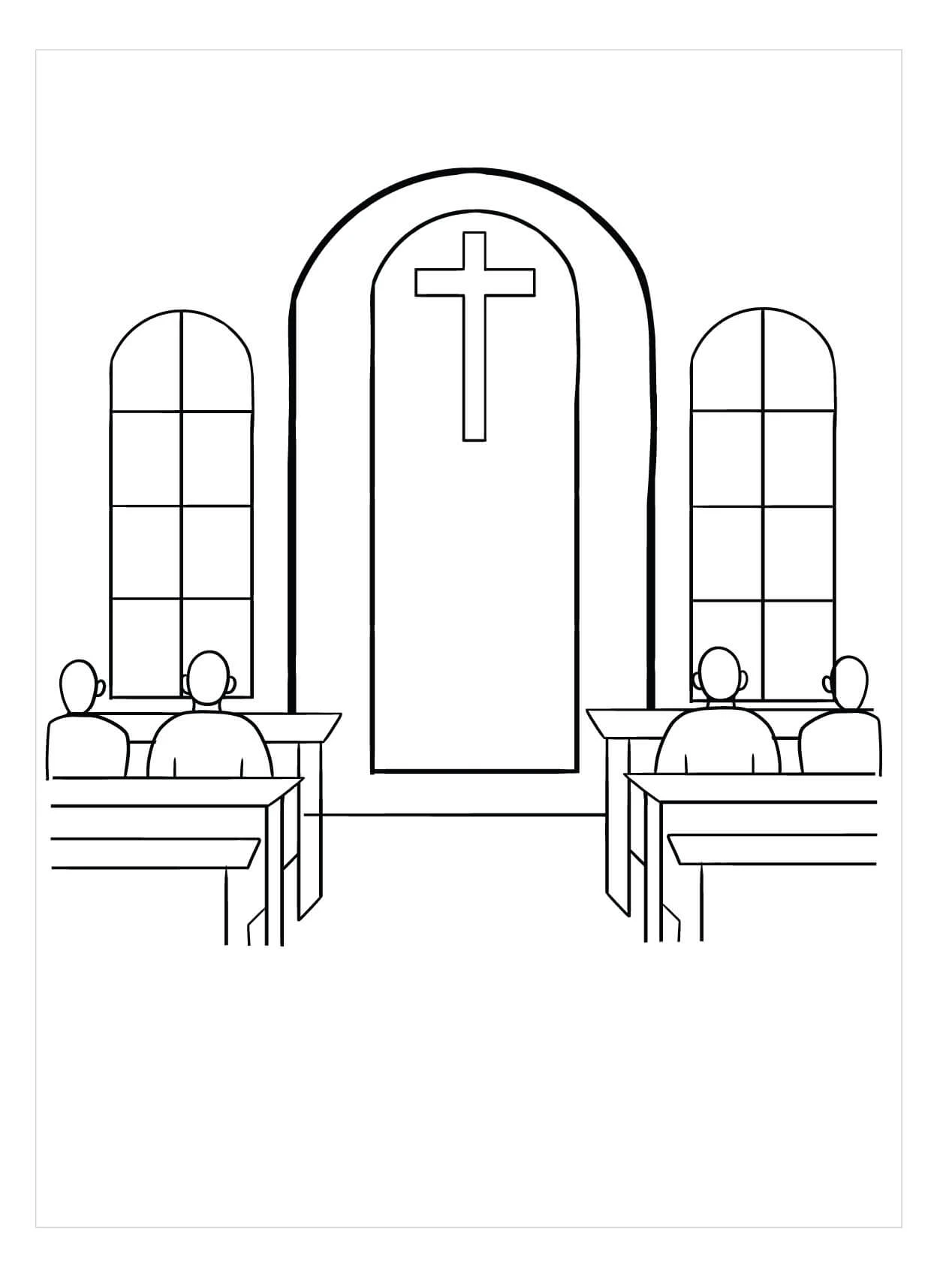 Kilise boyama sayfası – renkli çizimler, okul öncesi