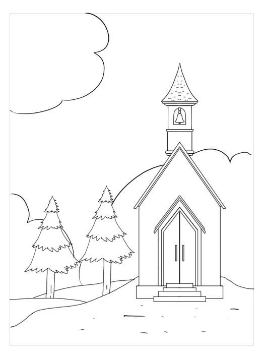 Kilise boyama sayfası – kolay boyama, eğitici aktivite