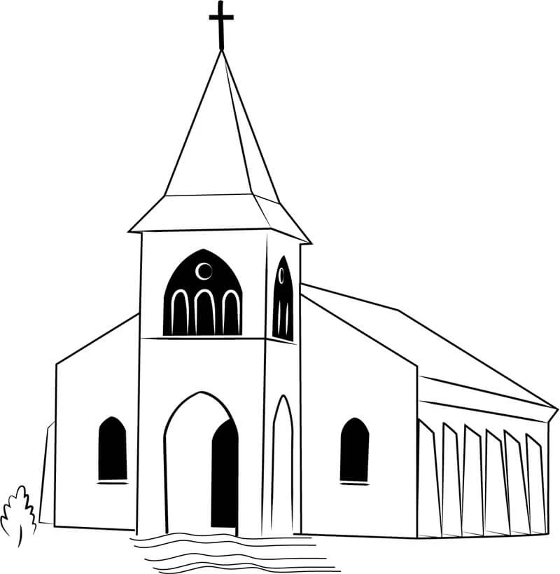 Kilise boyama sayfası – okul öncesi, evde etkinlik