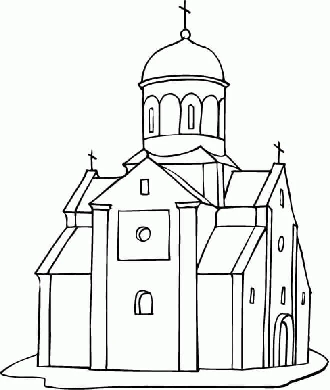 Kilise boyama sayfası – evde etkinlik, ücretsiz yazdır