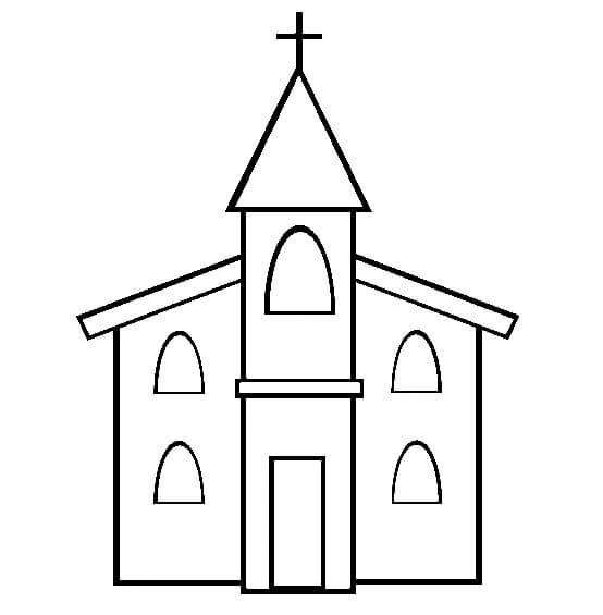 Kilise boyama sayfası – çocuk aktivitesi, PDF indir